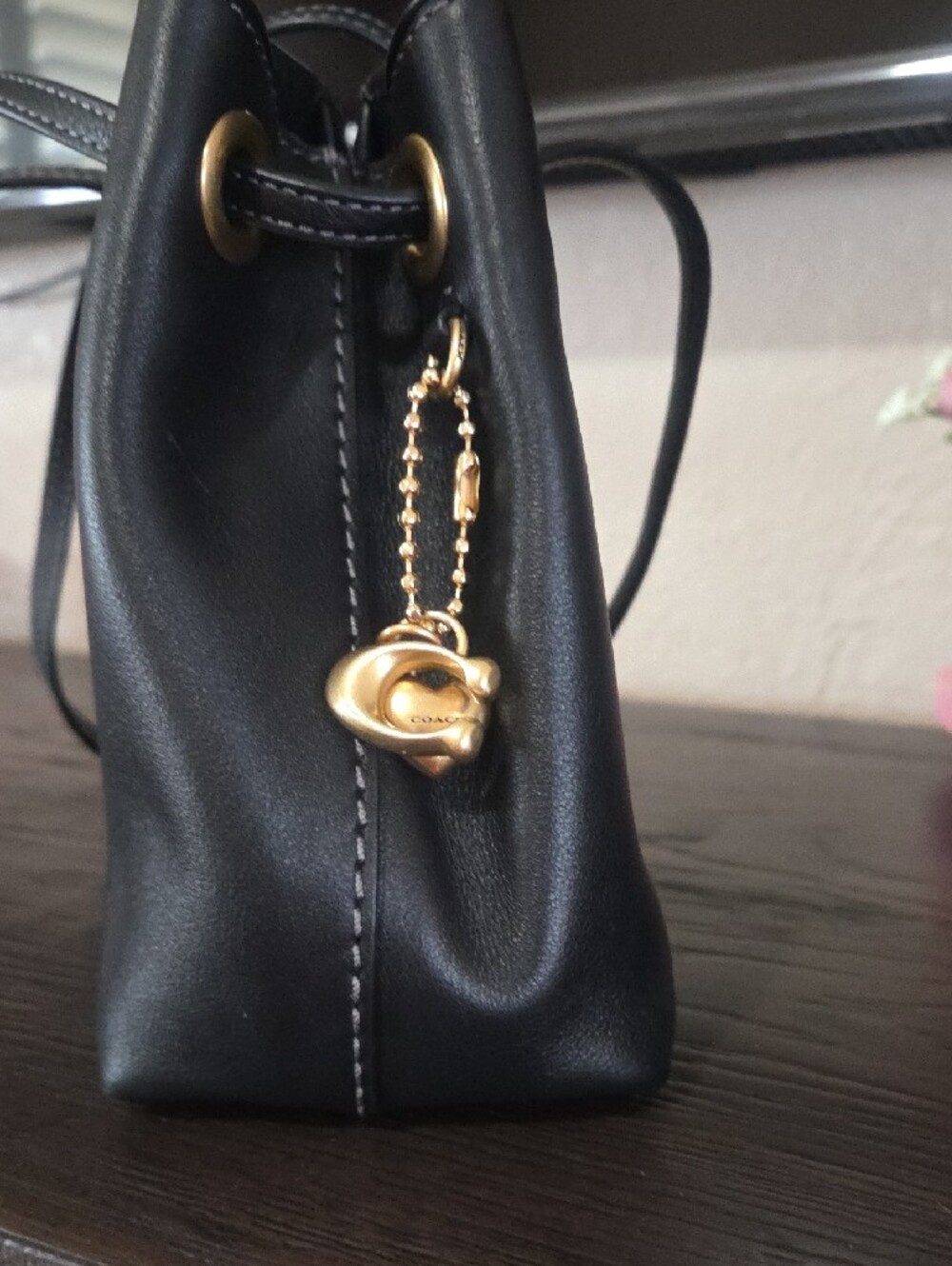 Coach Jade Black Leather Bucket Drawstring Crossbody with Gold Eyelets - Picture 3 of 14